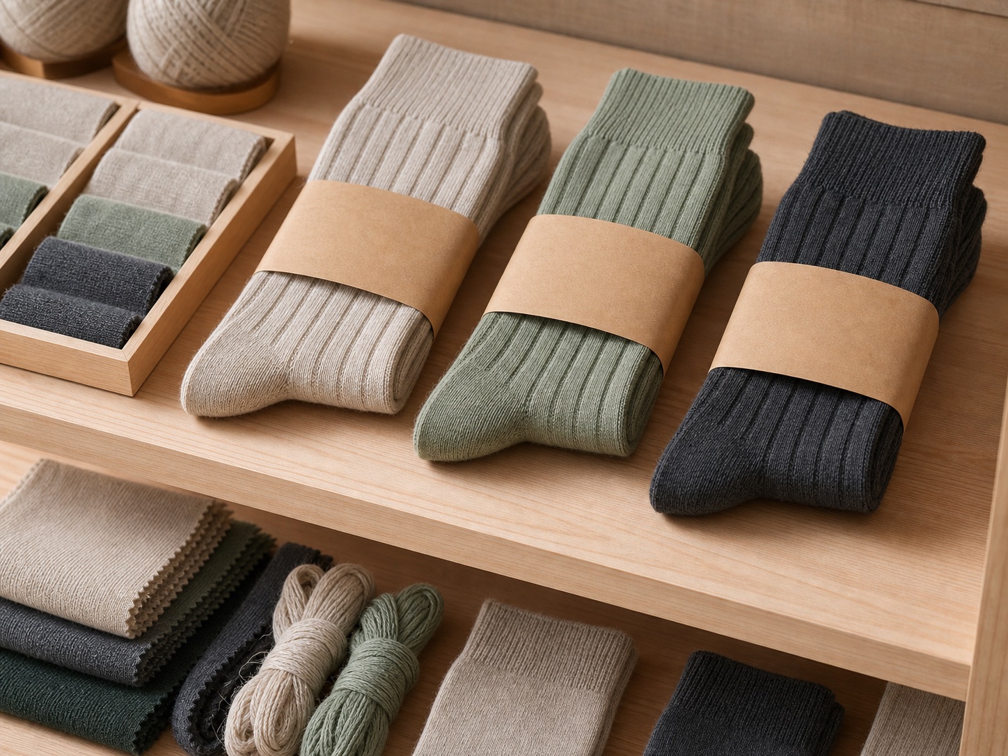 Bamboo socks display for eco-positioned retailers