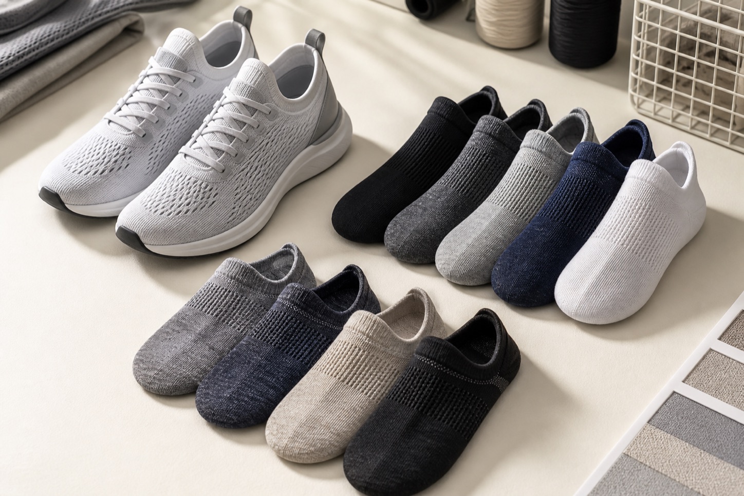Sports-casual no-show sock assortment