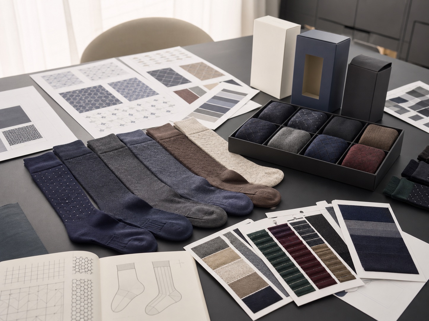 Private label startup reviewing dress sock samples