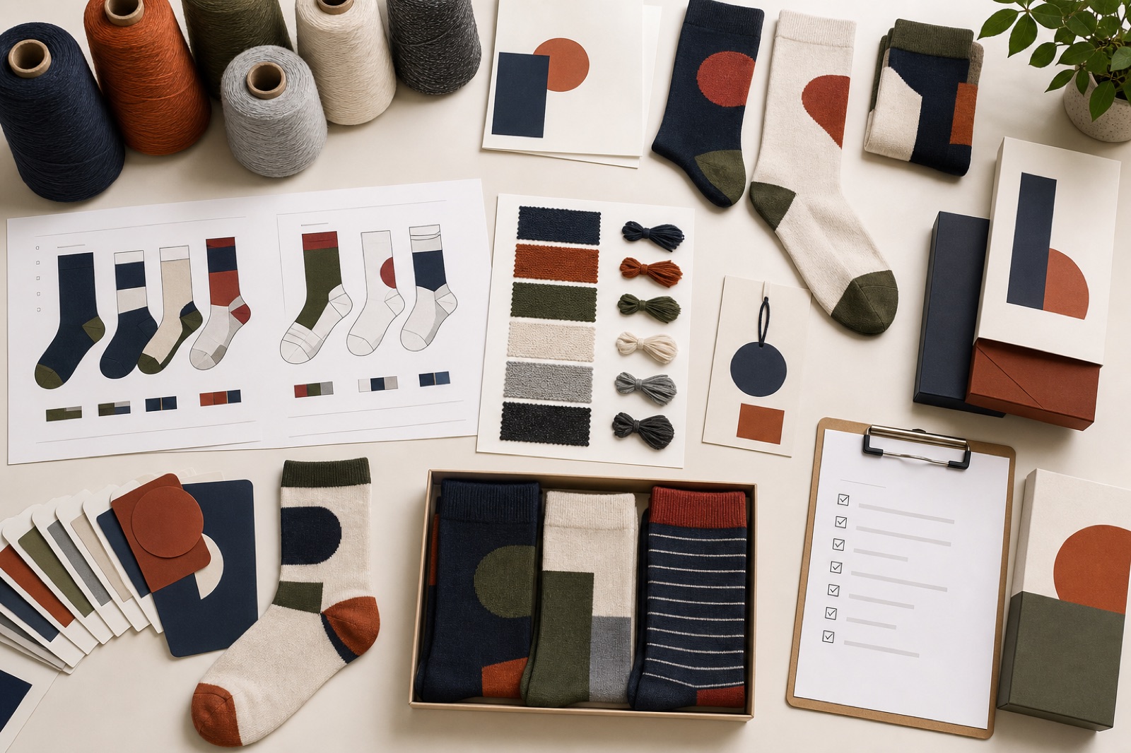 Custom sock service development with design yarn and packaging samples