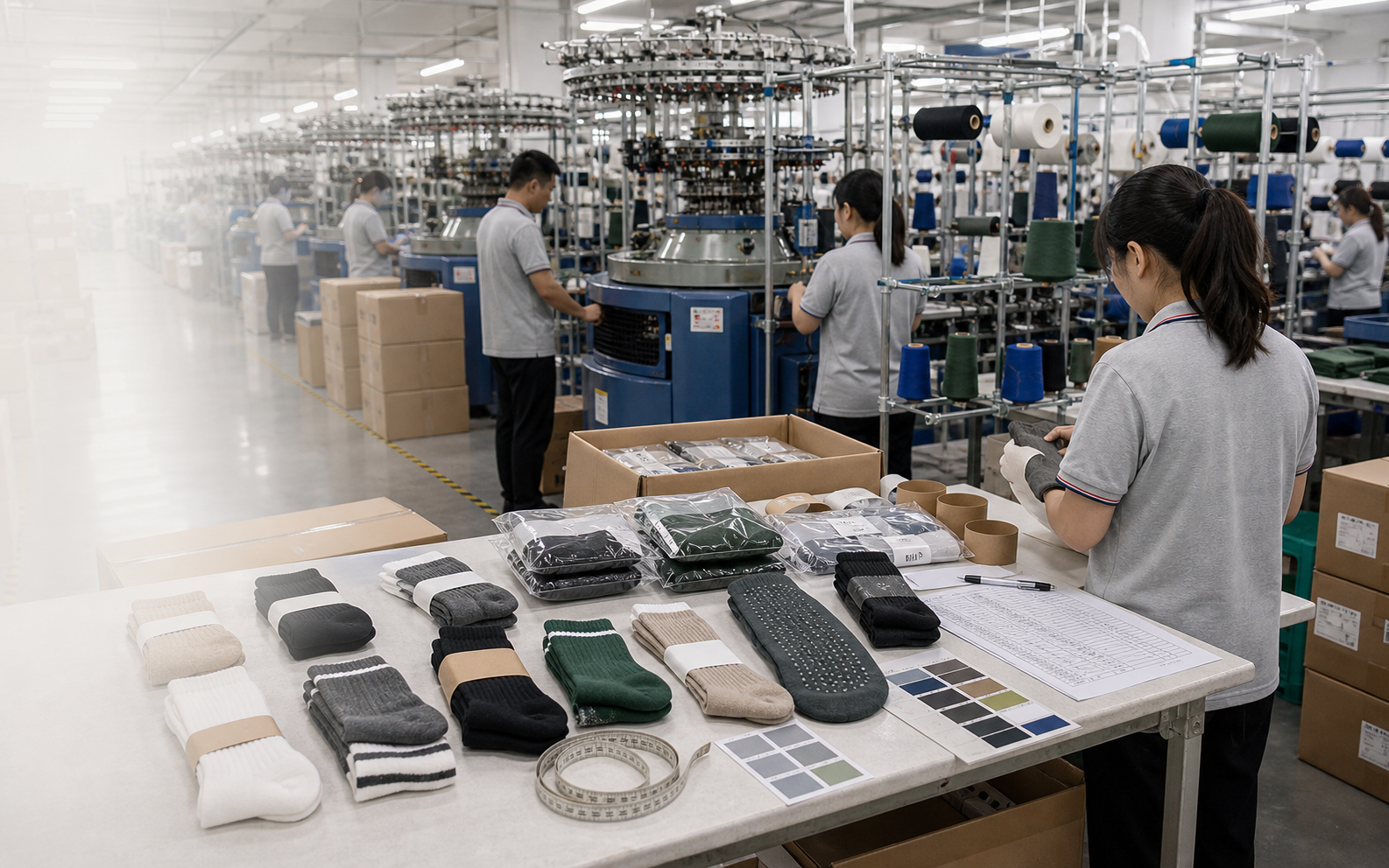 Custom socks factory production, quality inspection and private label packaging