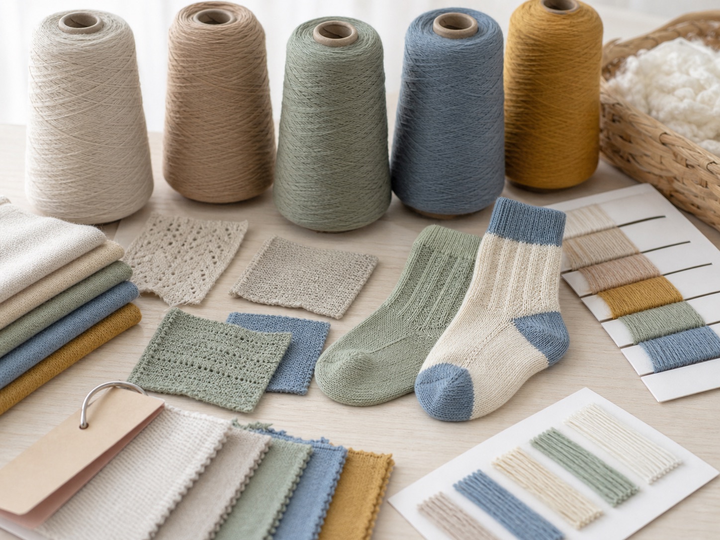 Kids sock material options with soft yarn and swatches