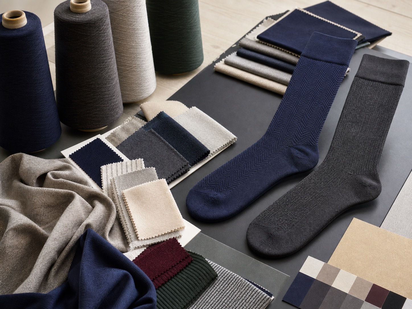 Dress sock material options with soft yarn and swatches
