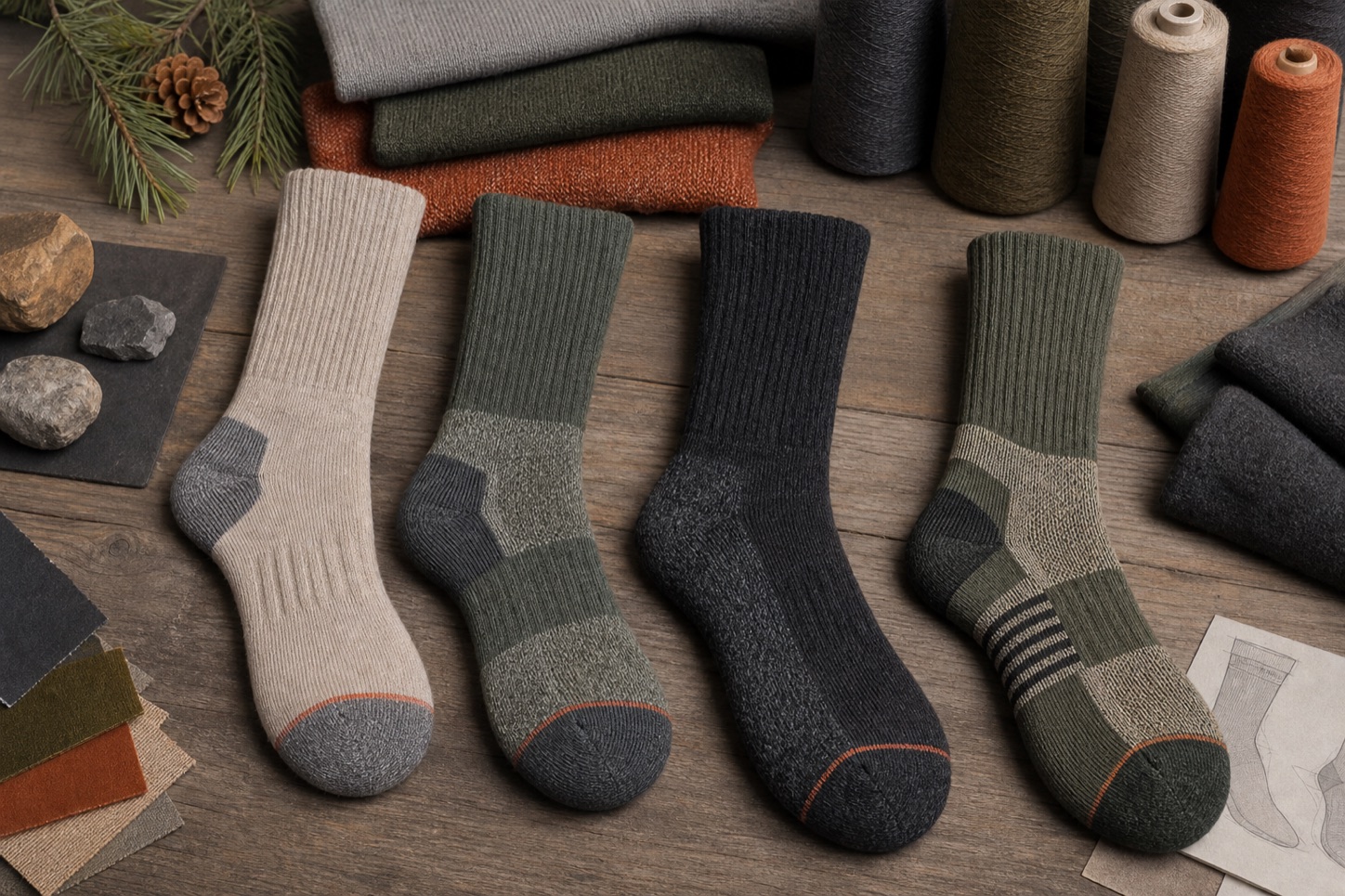 Merino sock cushion and support-zone options