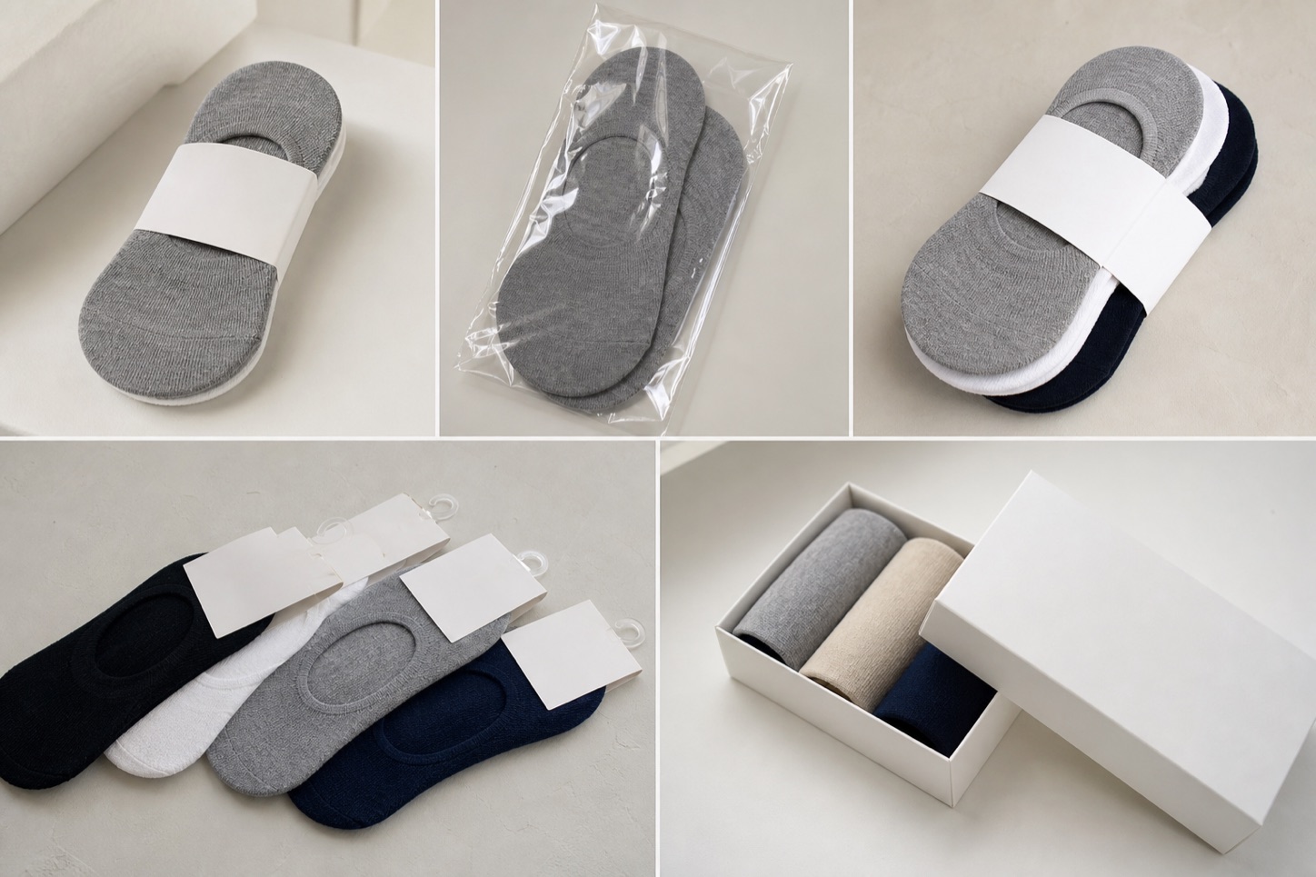 No-show sock multipack paper band hangtag and box options