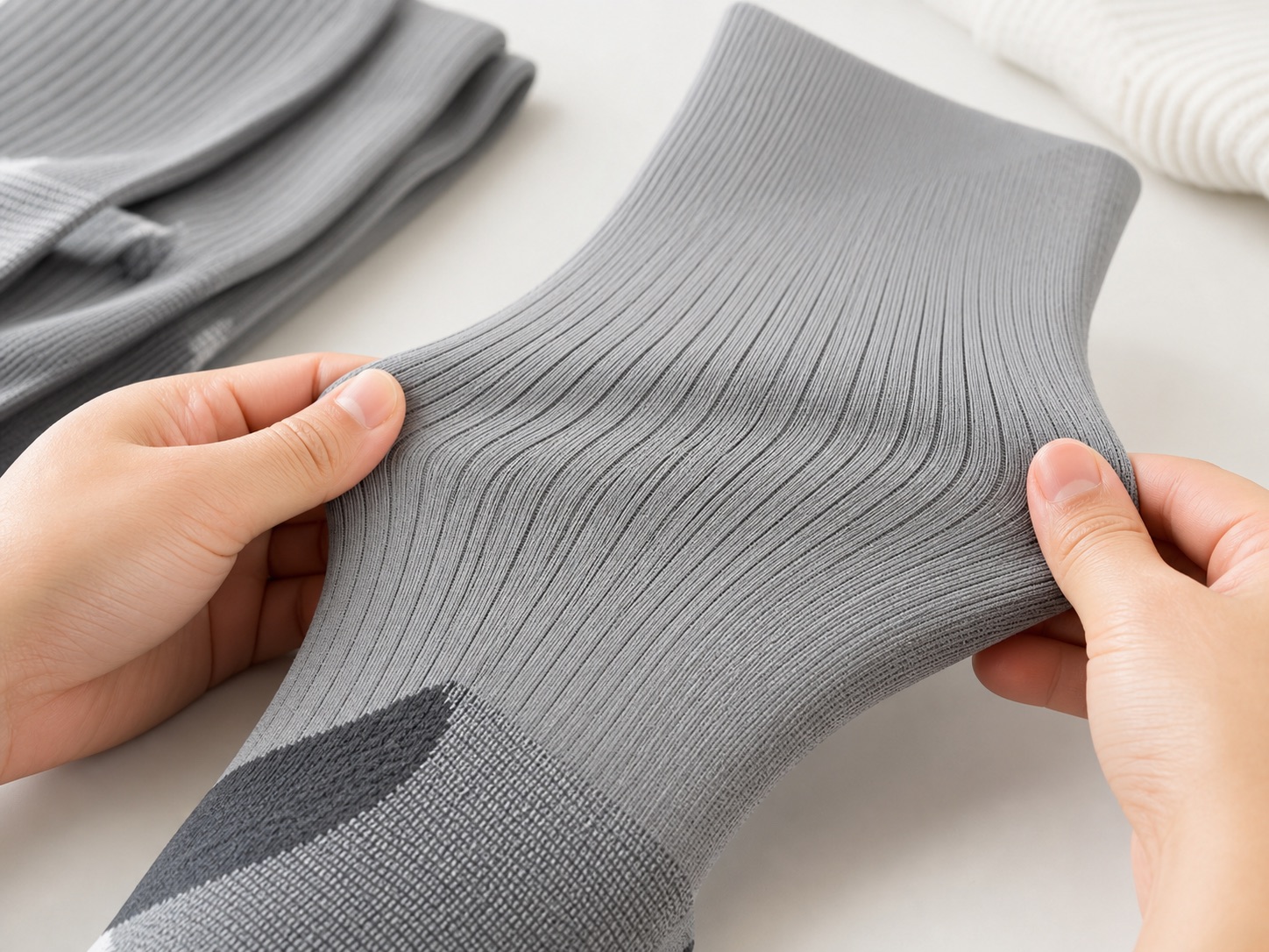 Elastic rib knit stretch detail on compression socks