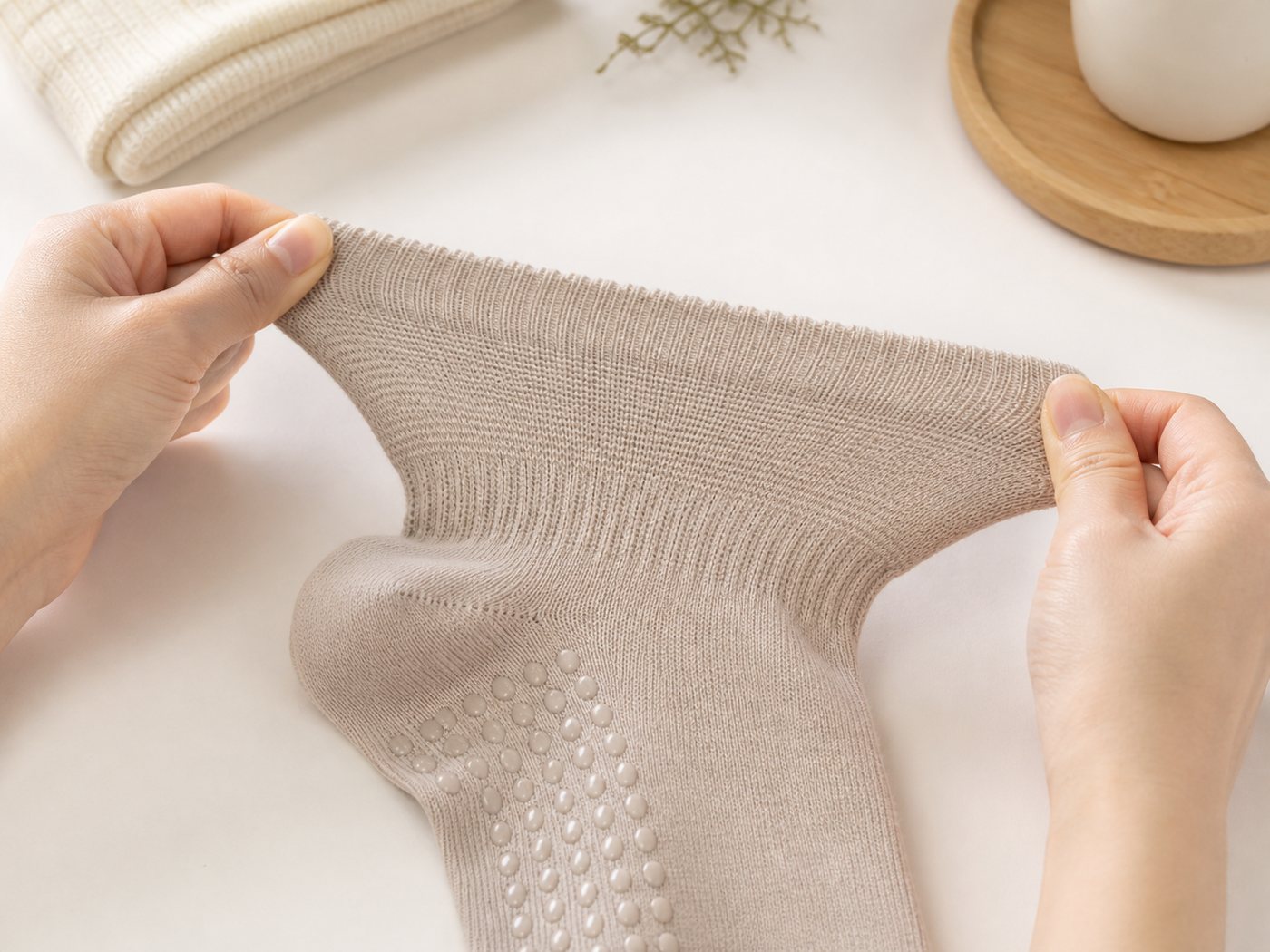 Flexible stretch fit for custom grip socks