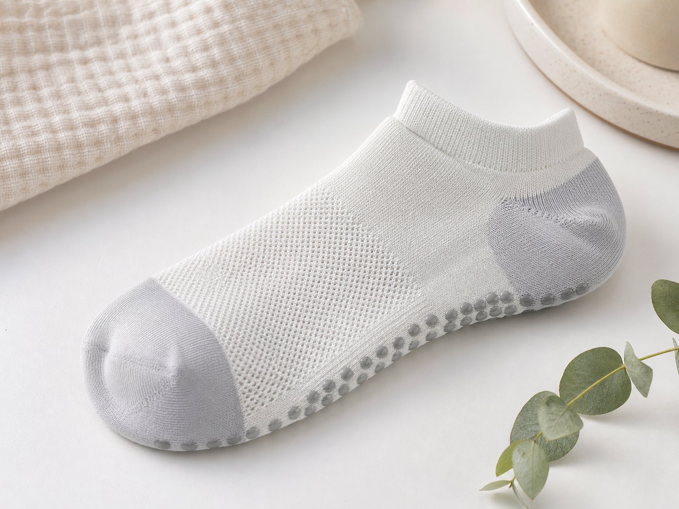Breathable upper knit texture on grip socks