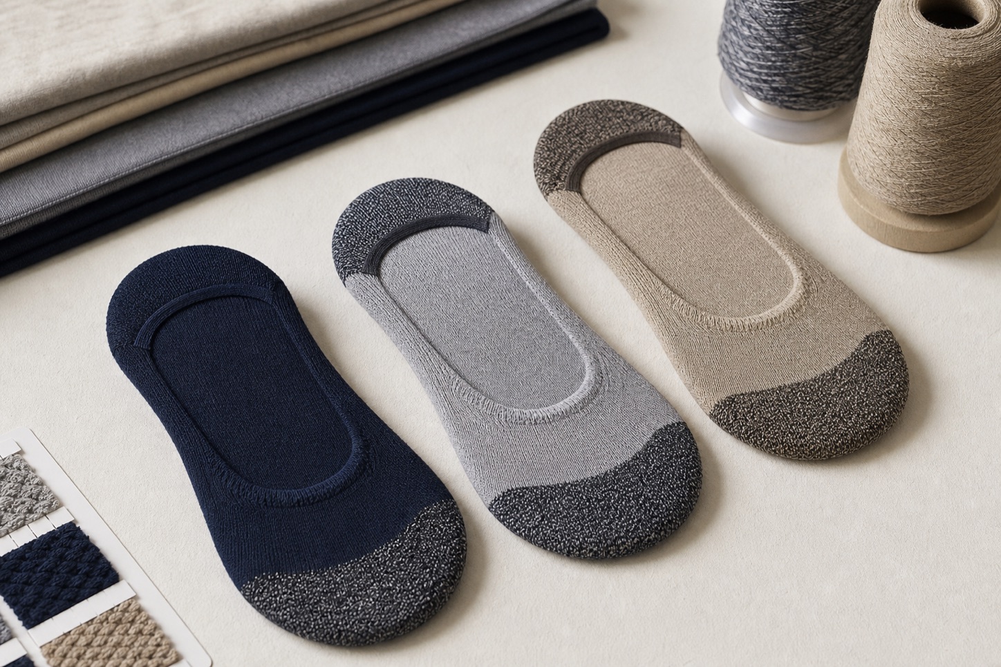 Reinforced toe and heel on a no-show sock