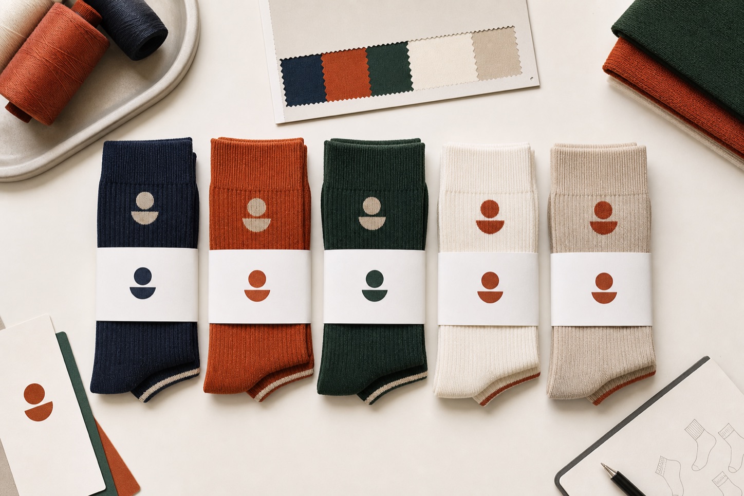 Matched logo sock pairs and packaging