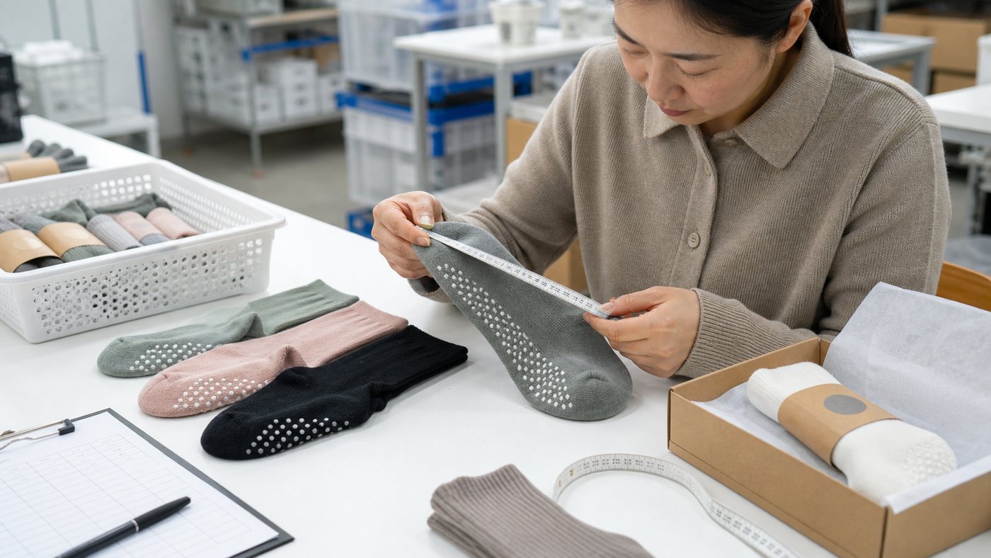 Inspector checking custom sock quality
