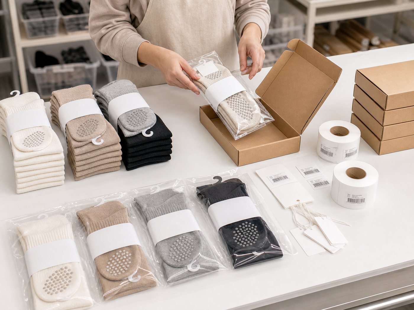 Custom Logo sock packaging with paper band and polybag