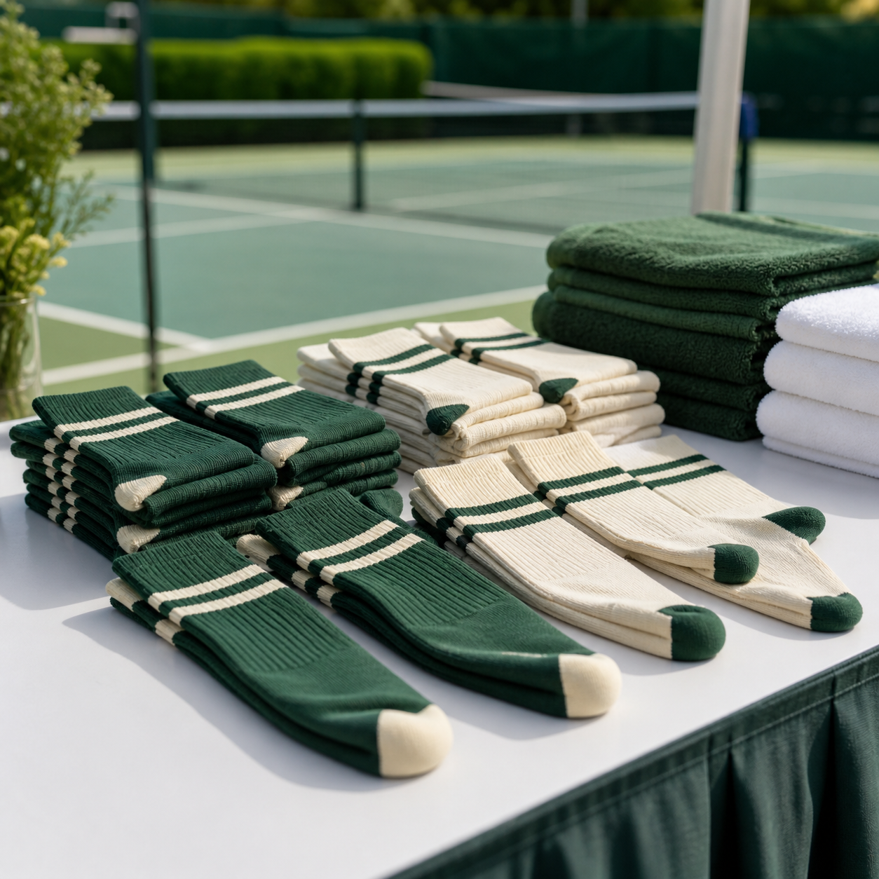 Custom tennis socks prepared for tournament participant packs