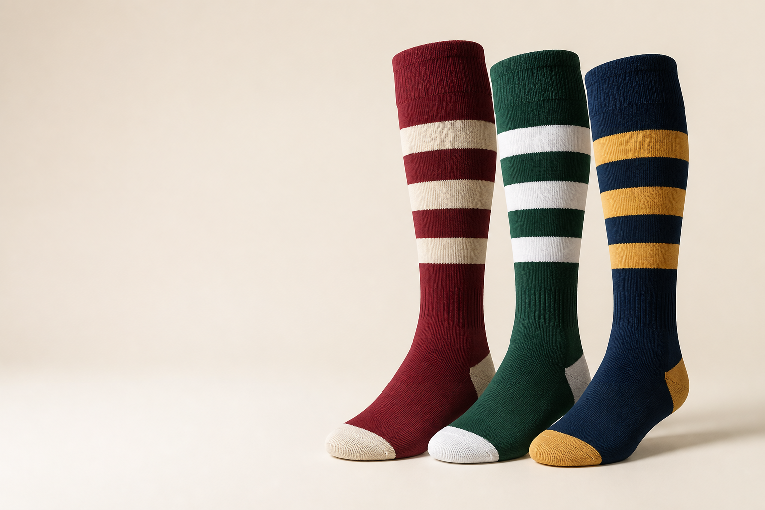 Custom rugby knee-high and crew socks for club team kits