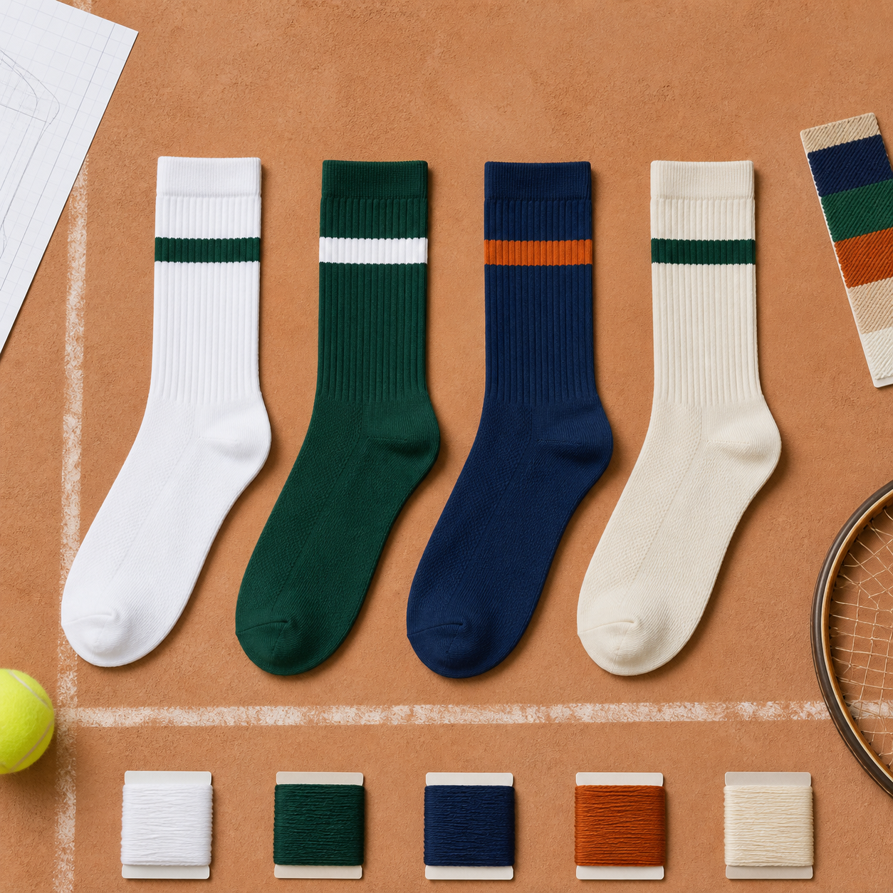 Tennis sock colour and stripe options