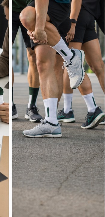 Running club and racing team wearing custom socks