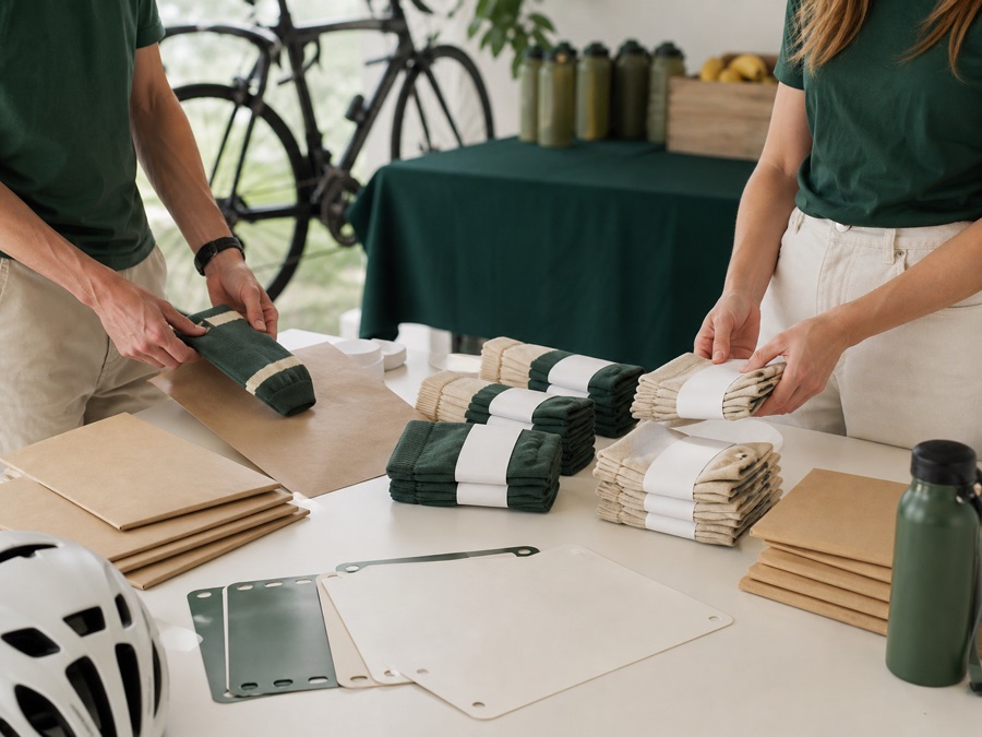 Cycling event organizer preparing branded socks