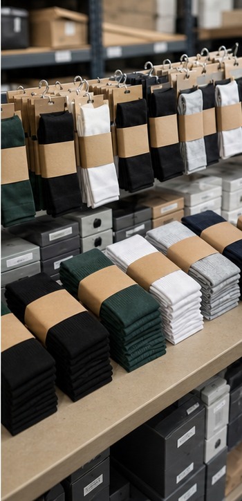 Startup team reviewing private label running socks