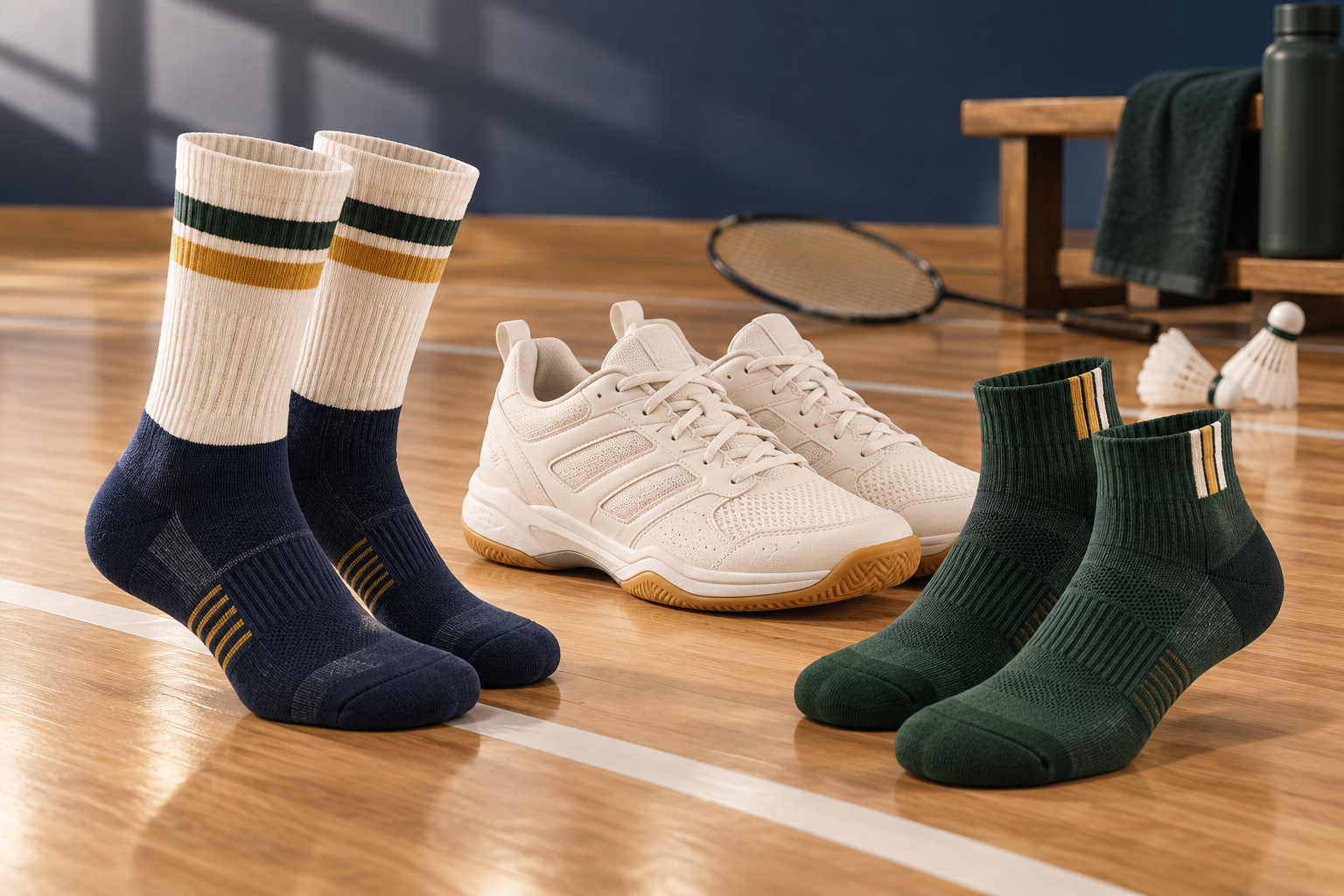 Illustrative badminton sock shoe-fit profile review