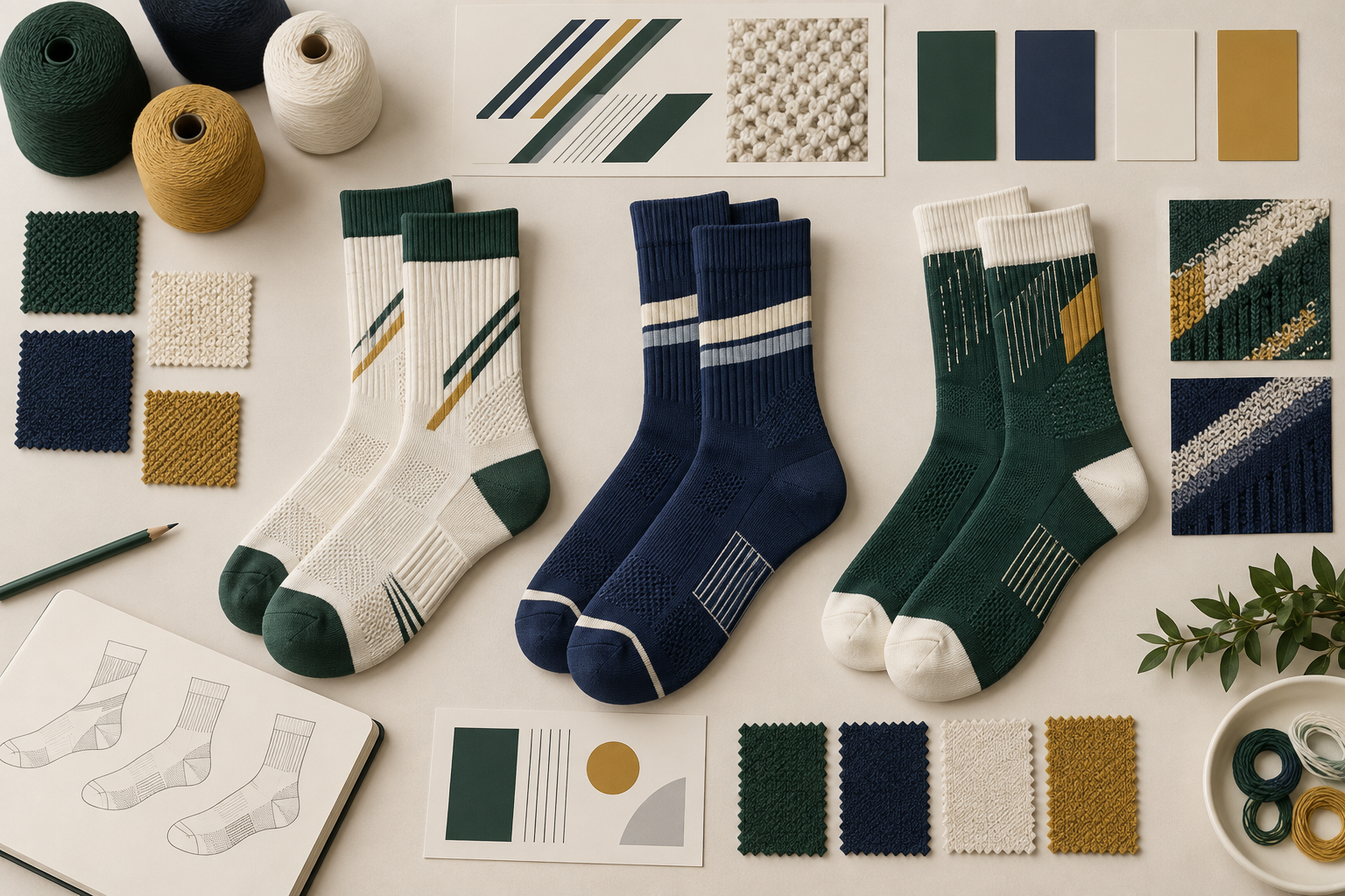 Illustrative badminton sock artwork and colour directions