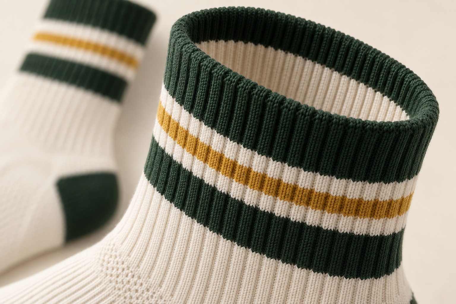 Illustrative badminton sock stay-up rib cuff direction