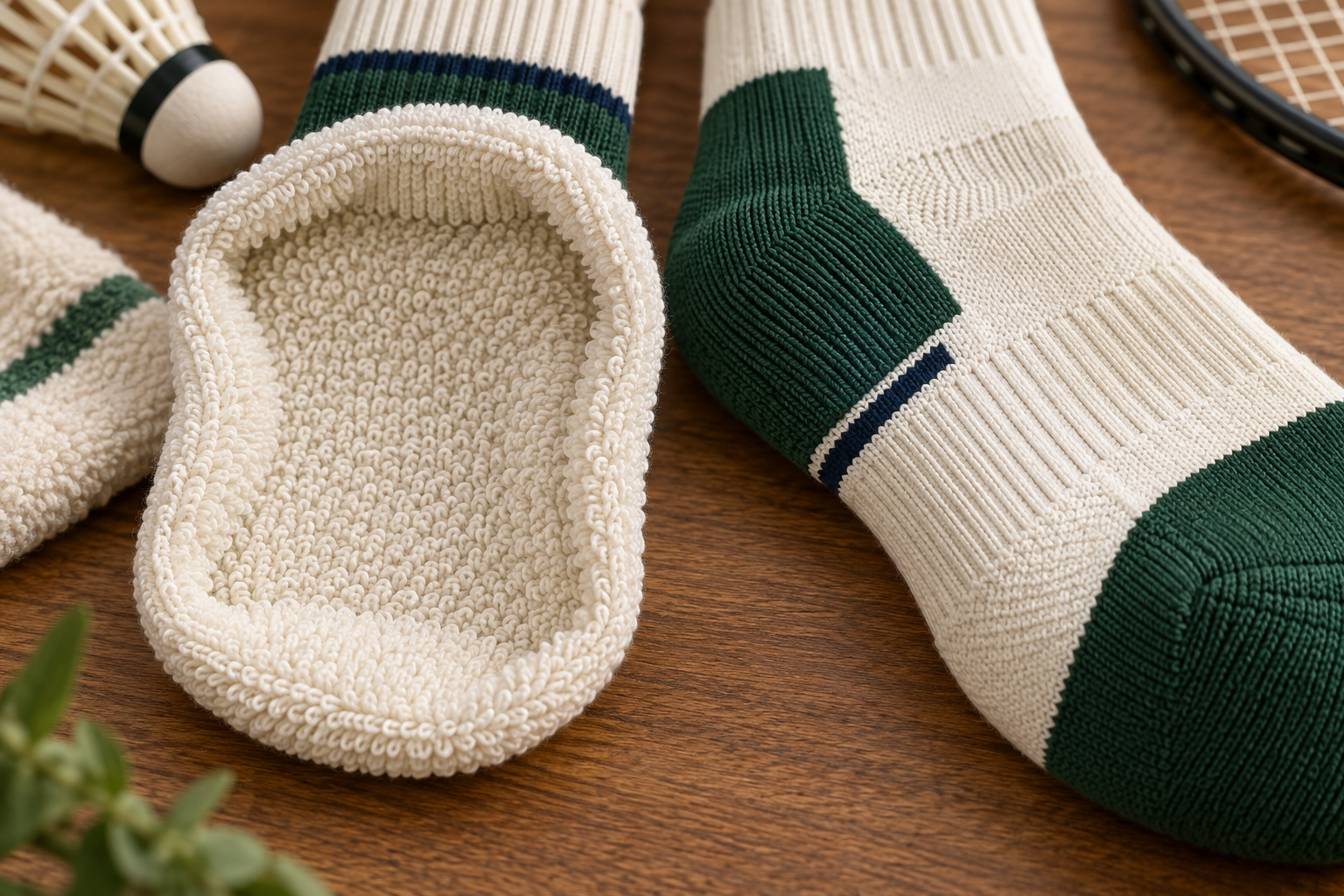 Illustrative optional badminton sock footbed cushioning
