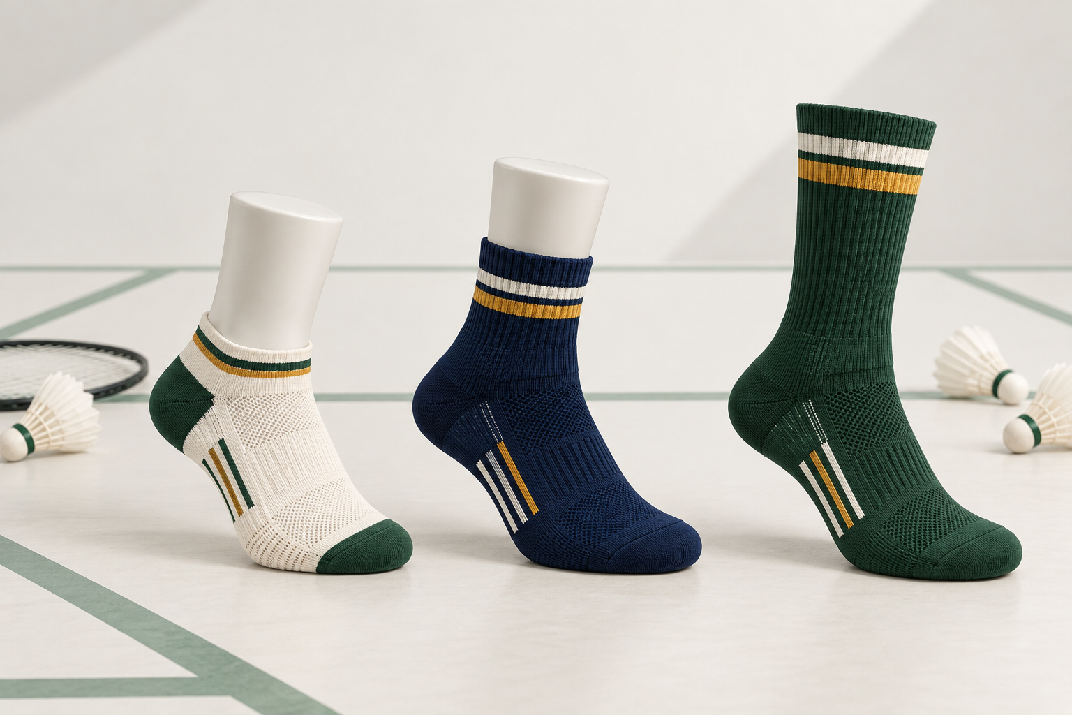 Illustrative badminton sock height and profile options