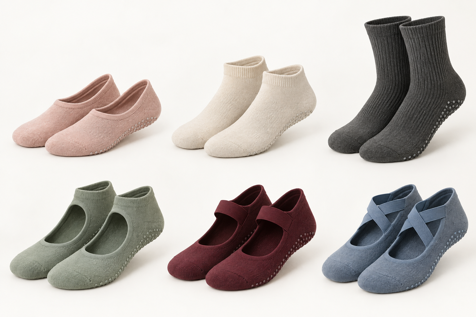 Illustrative Barre grip sock silhouette and strap-style range