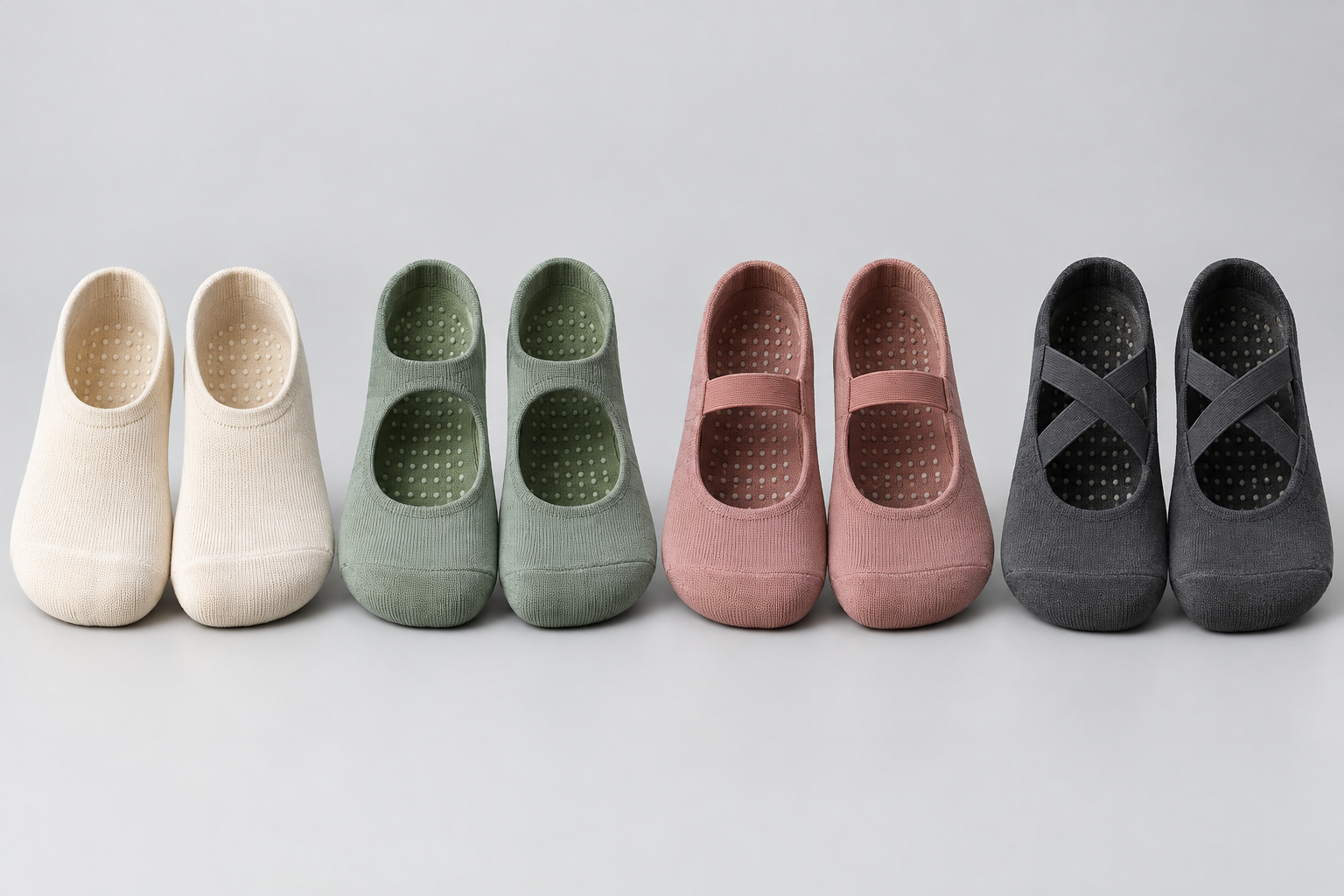 Illustrative Barre grip sock full-toe open-instep and strap-style directions