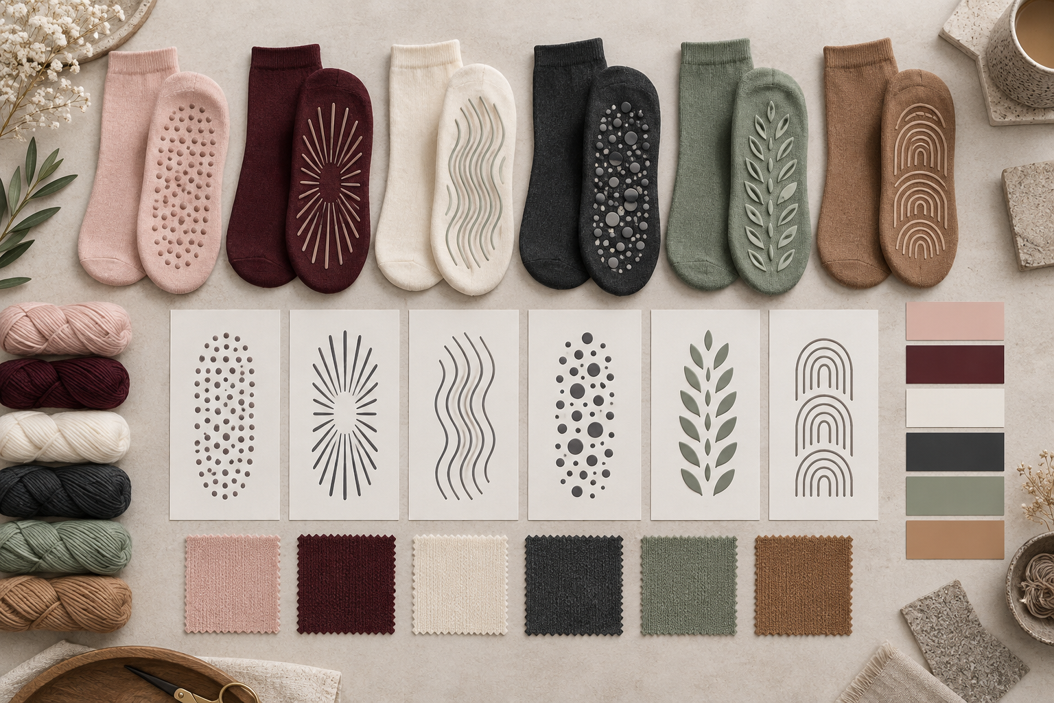 Illustrative Barre grip sock grip artwork and colour options