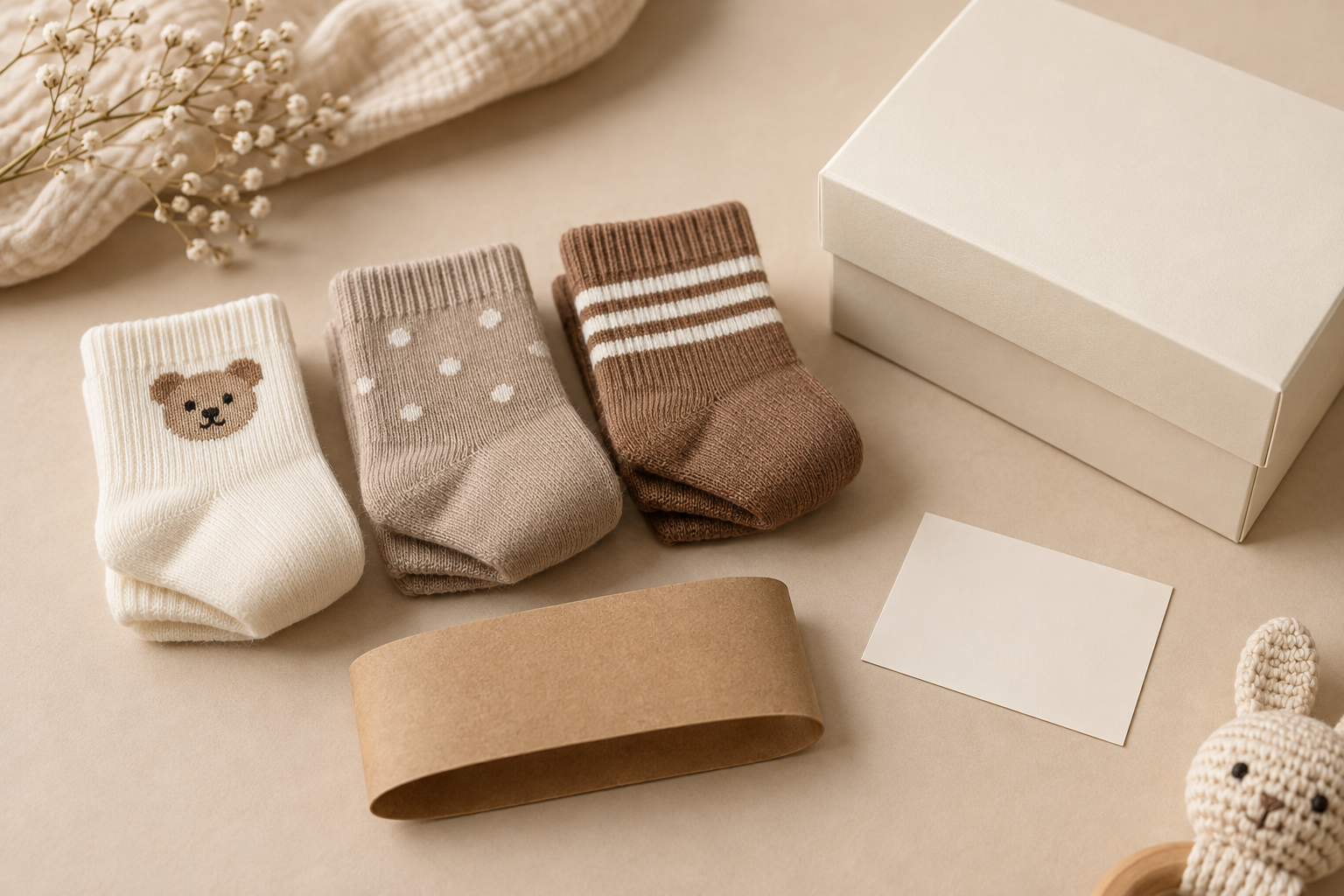 Illustrative baby sock multipack and blank packaging directions