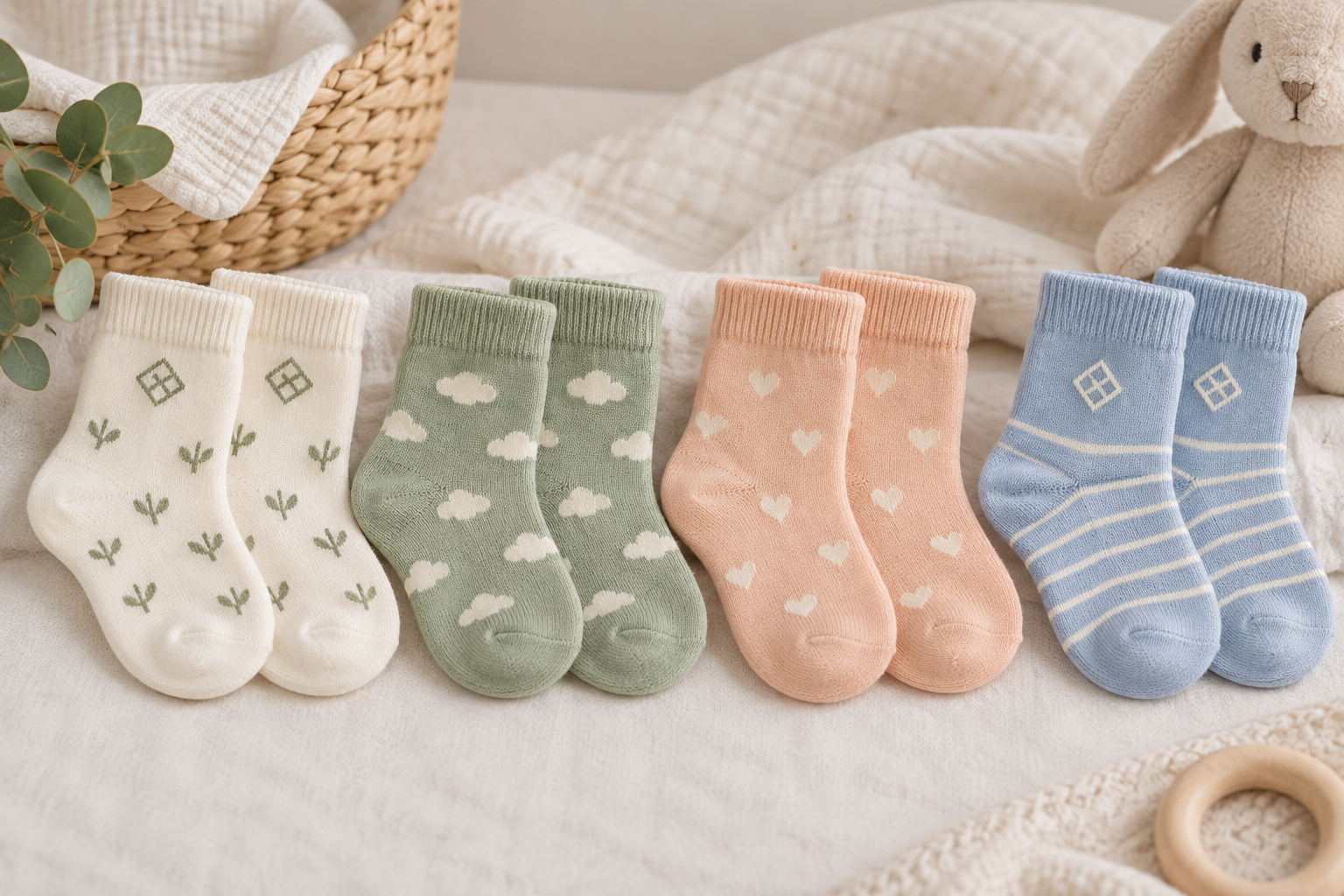 Illustrative baby sock logo and pattern directions
