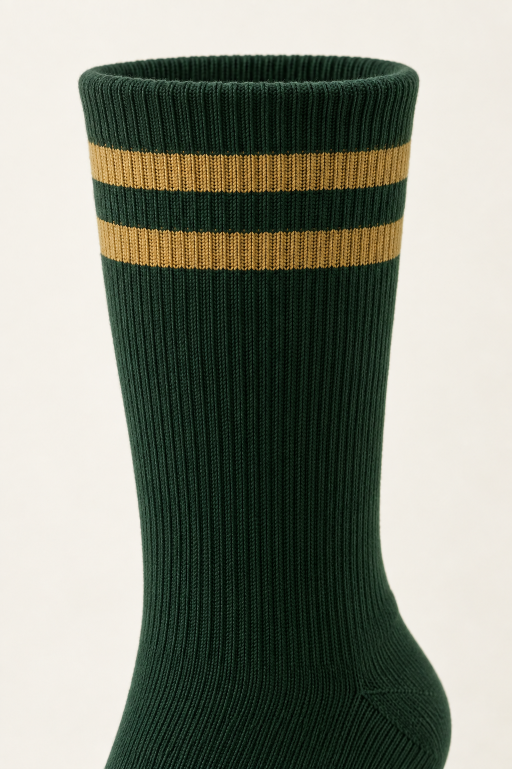 Illustrative ribbed cuff and crew-height direction for a bowling sock