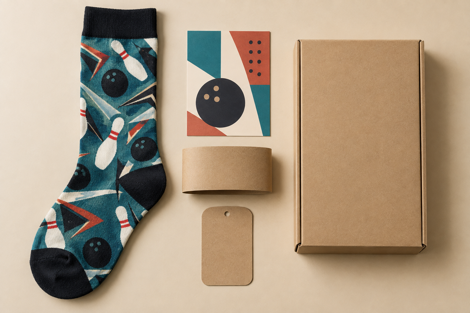 Illustrative artwork and blank packaging directions for bowling socks