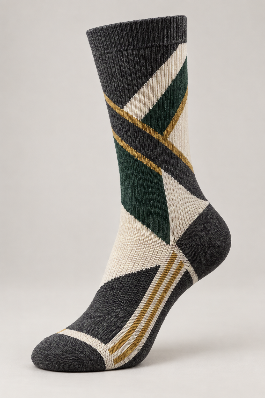 Illustrative abstract knit-graphic direction on a bowling sock