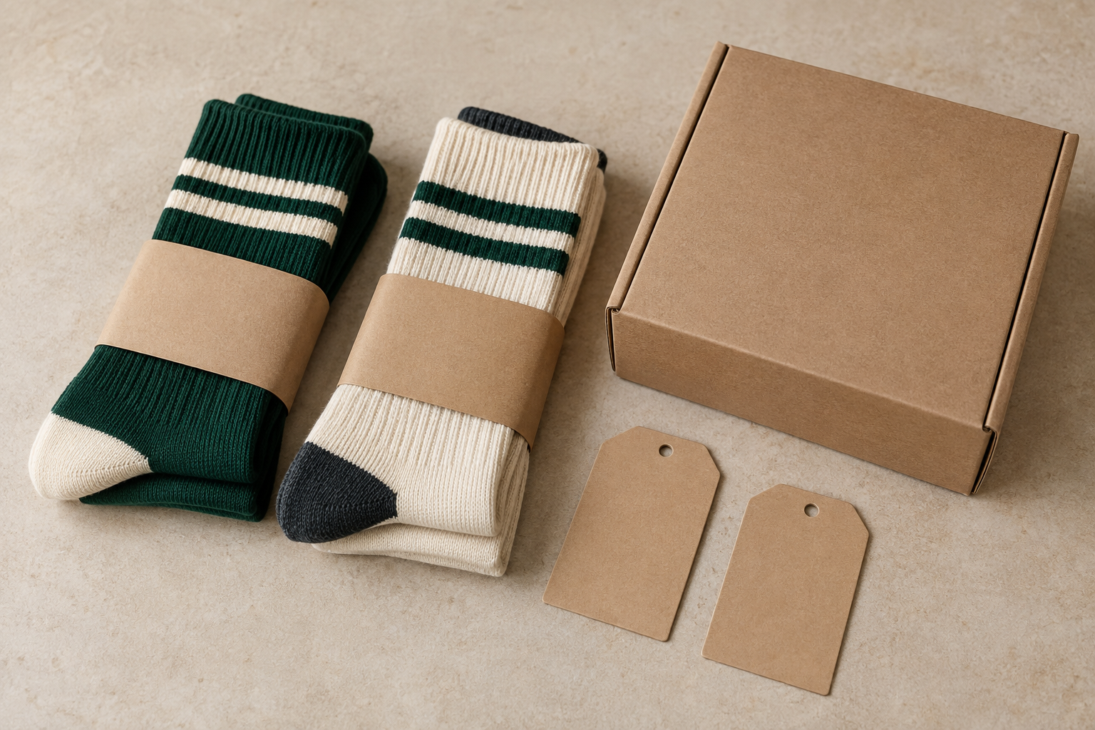 Illustrative patterned bowling socks and blank packaging