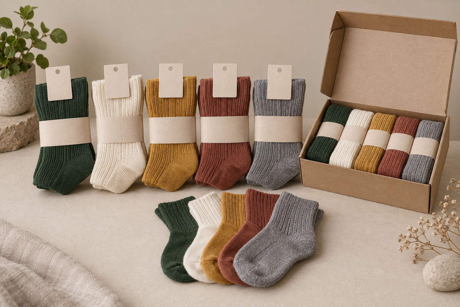 Illustrative kids crew sock multipack and private-label packaging directions
