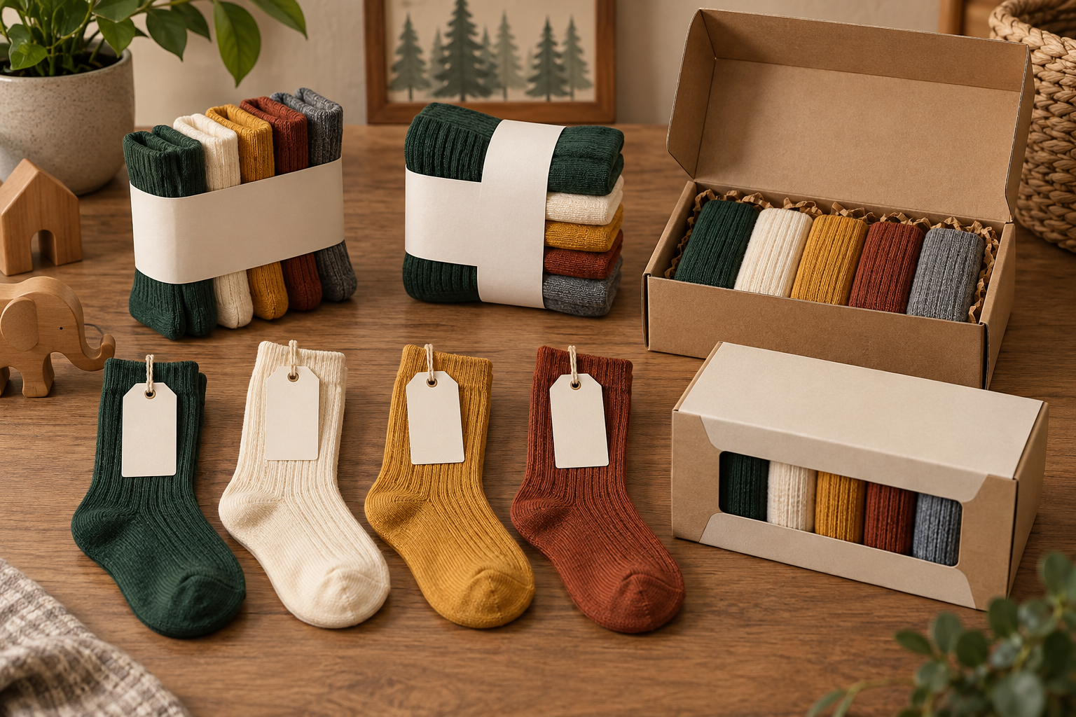 Illustrative retail packaging options for kids crew socks