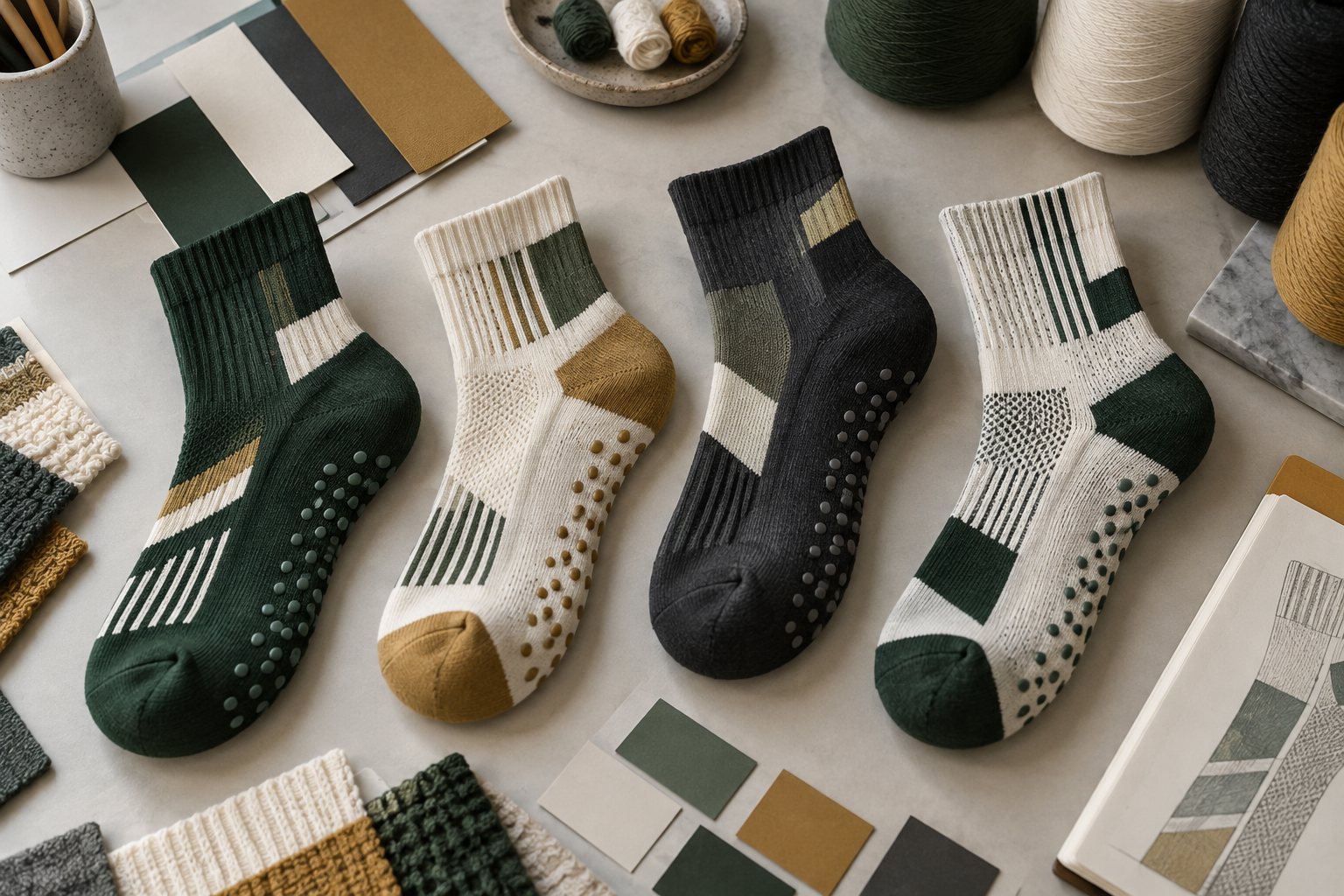 Illustrative Pilates grip sock artwork and colour directions