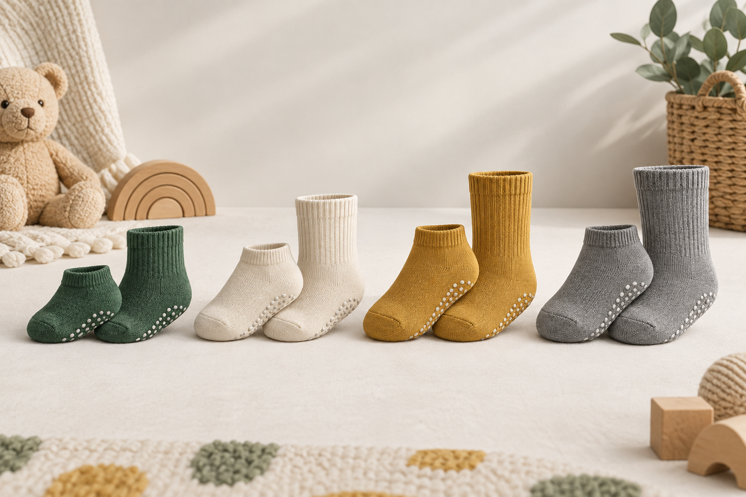 Illustrative toddler ankle and crew grip sock size directions