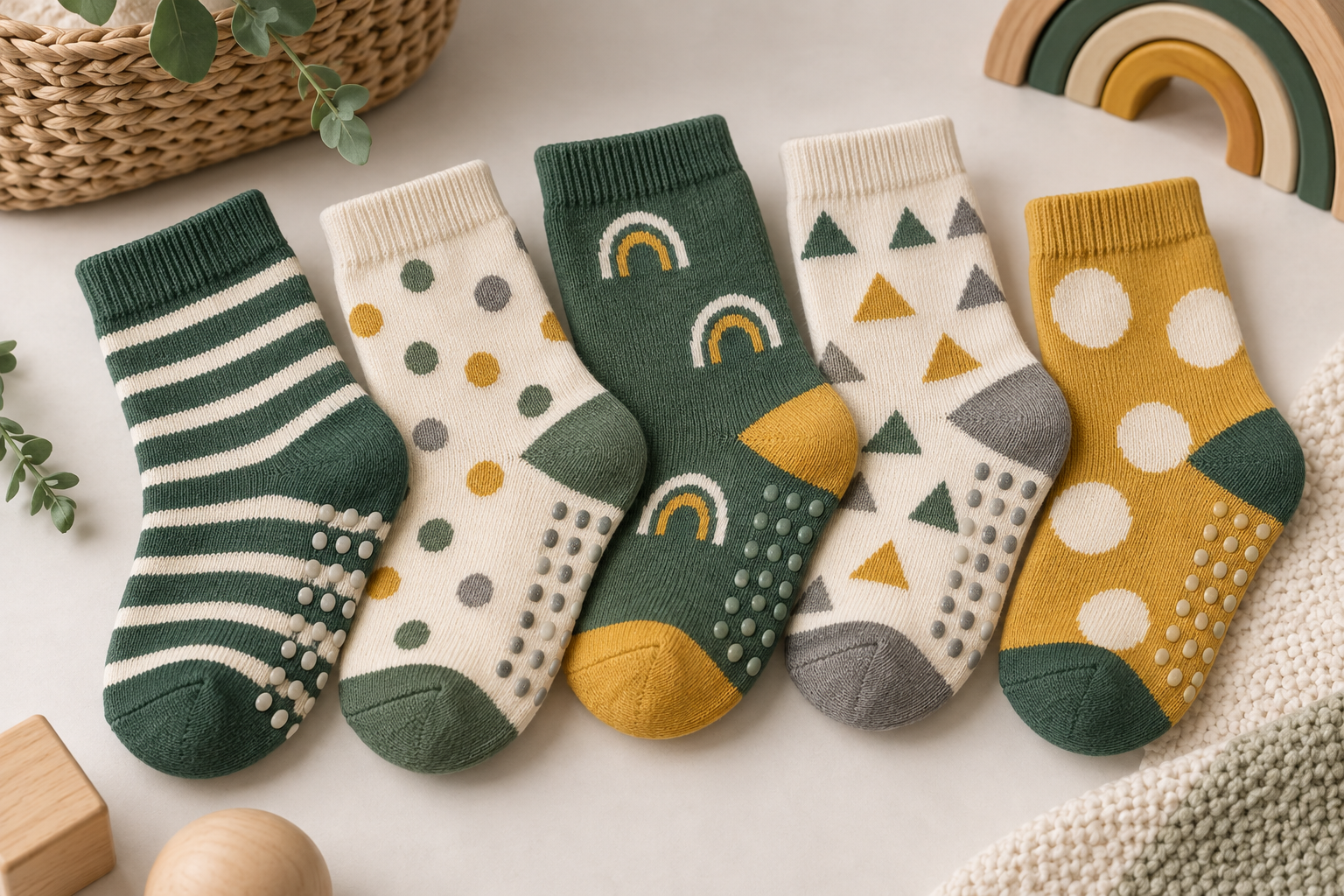 Illustrative toddler grip sock pattern and colour directions