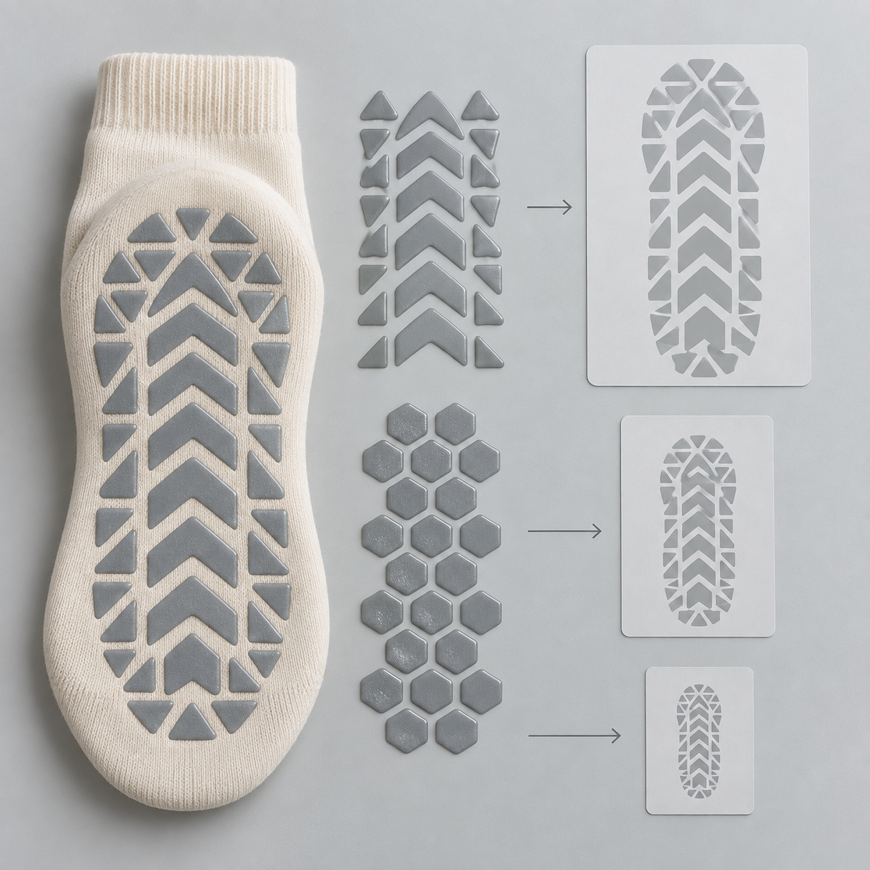 Illustrative sole-grip artwork scale and placement directions