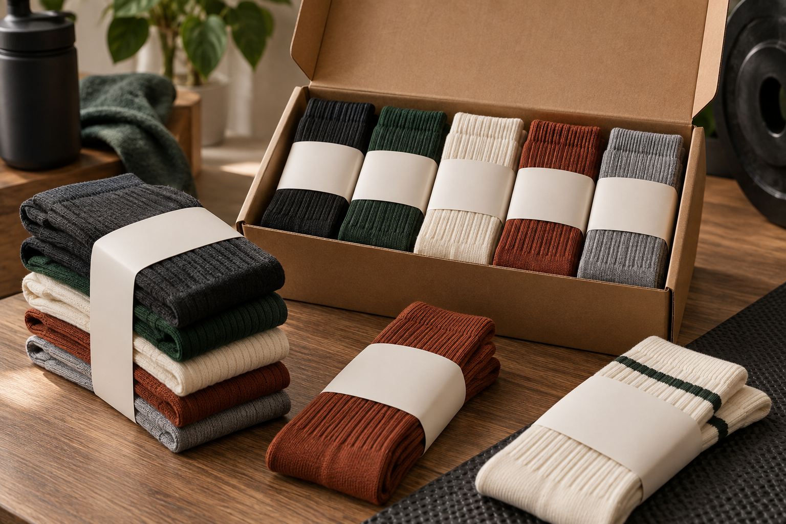 Illustrative weightlifting sock range with blank packaging