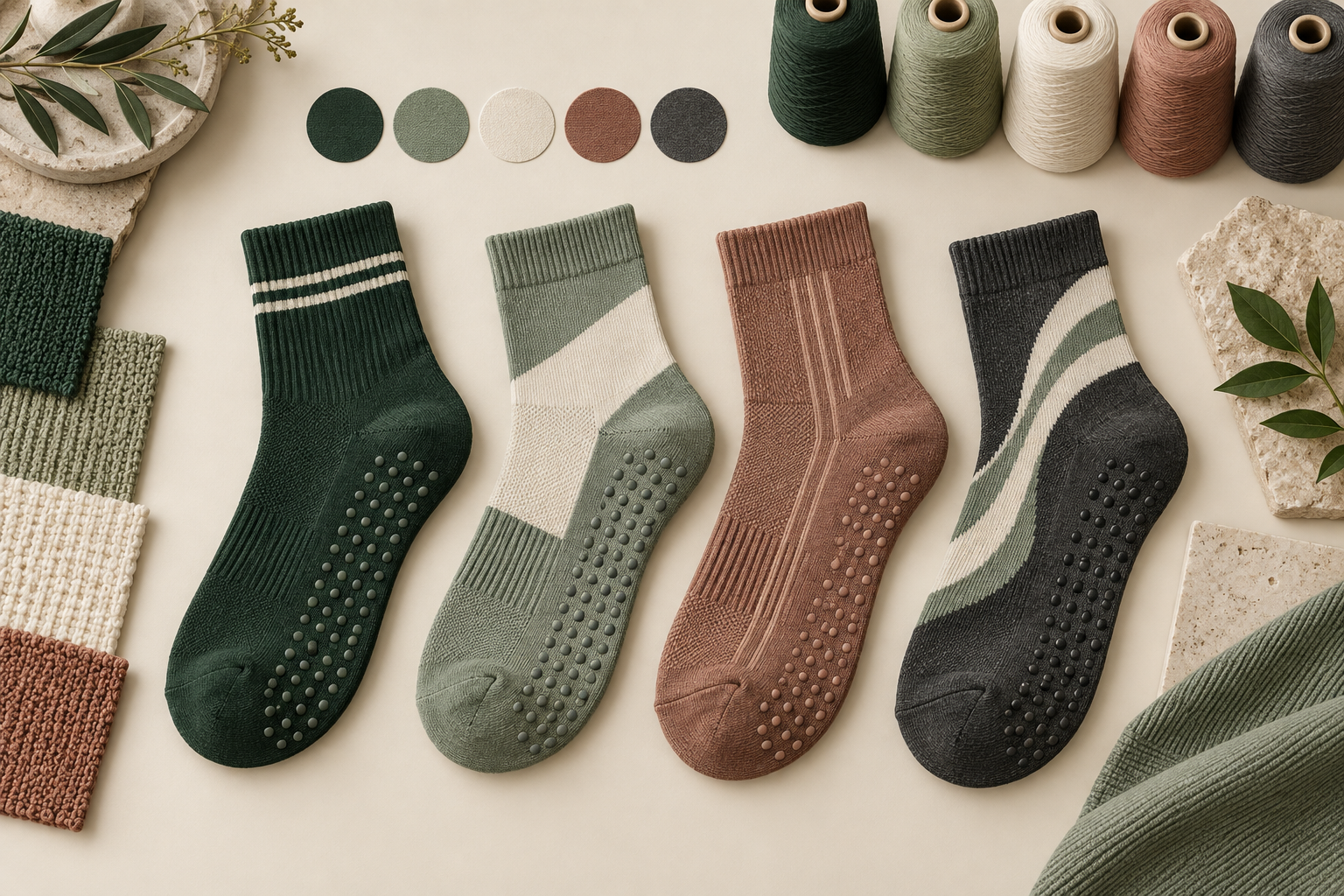 Illustrative yoga grip sock artwork and colour directions