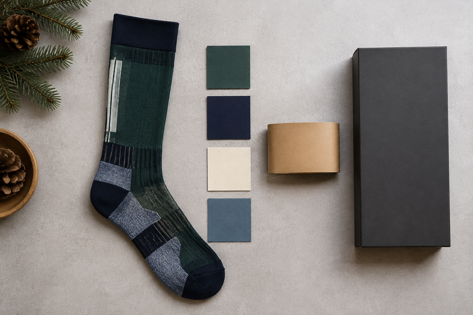 Illustrative ski sock artwork and packaging options
