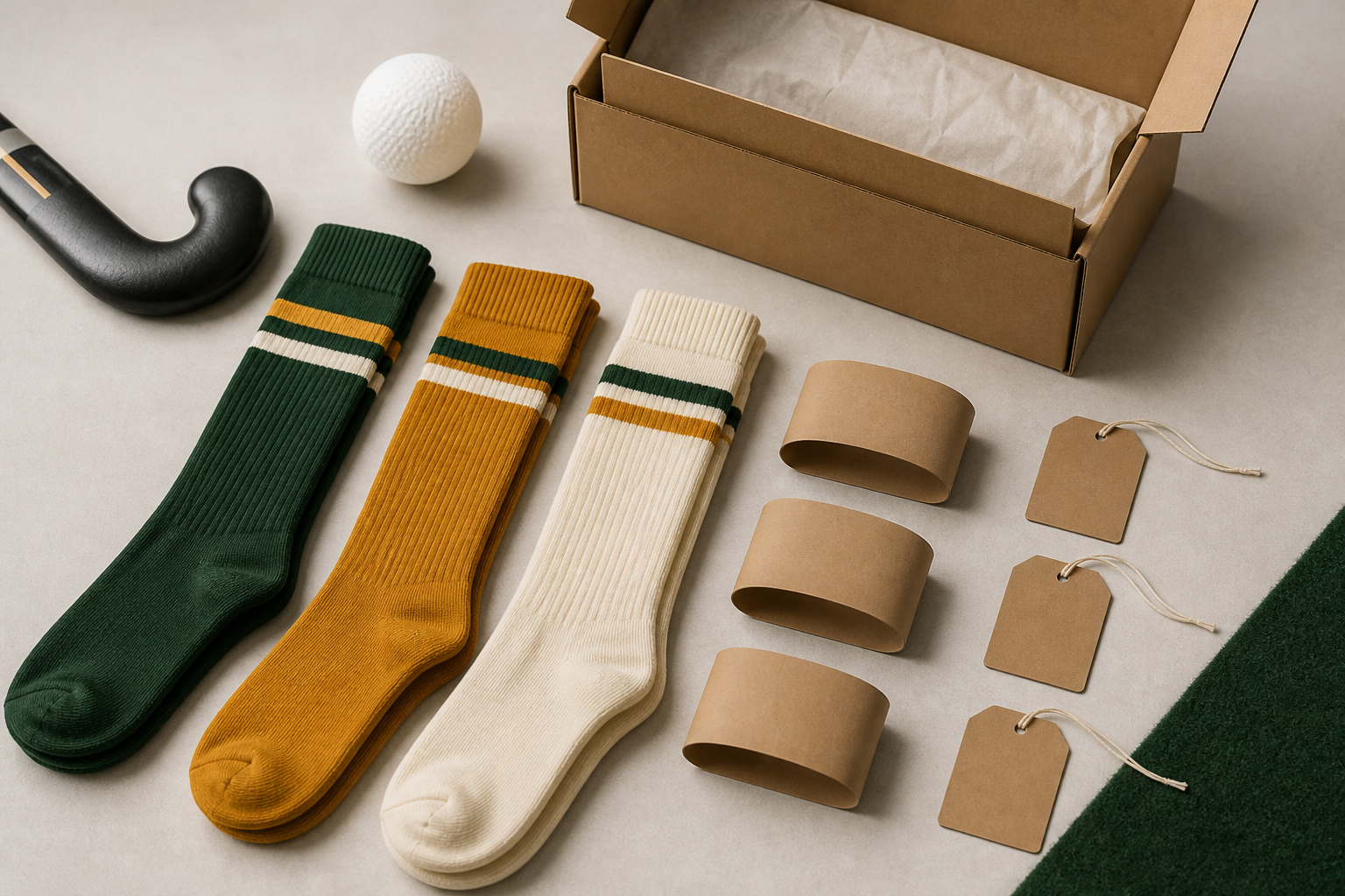 Illustrative field hockey sock packaging and presentation planning