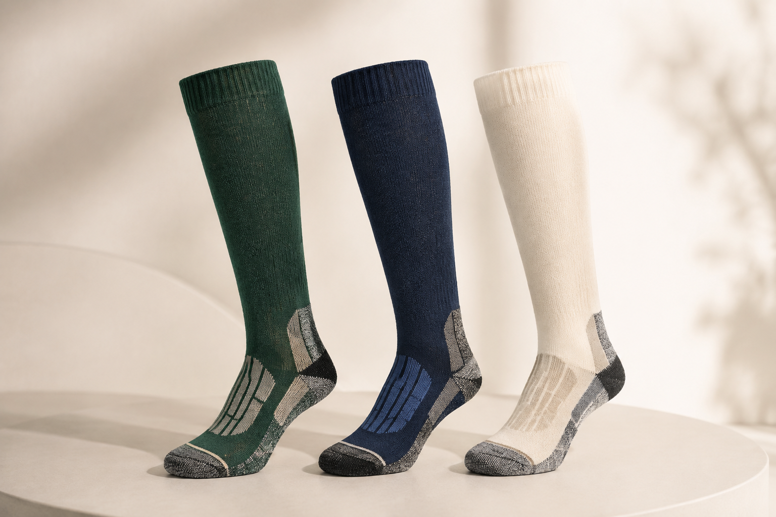 Illustrative ski sock height and colour range