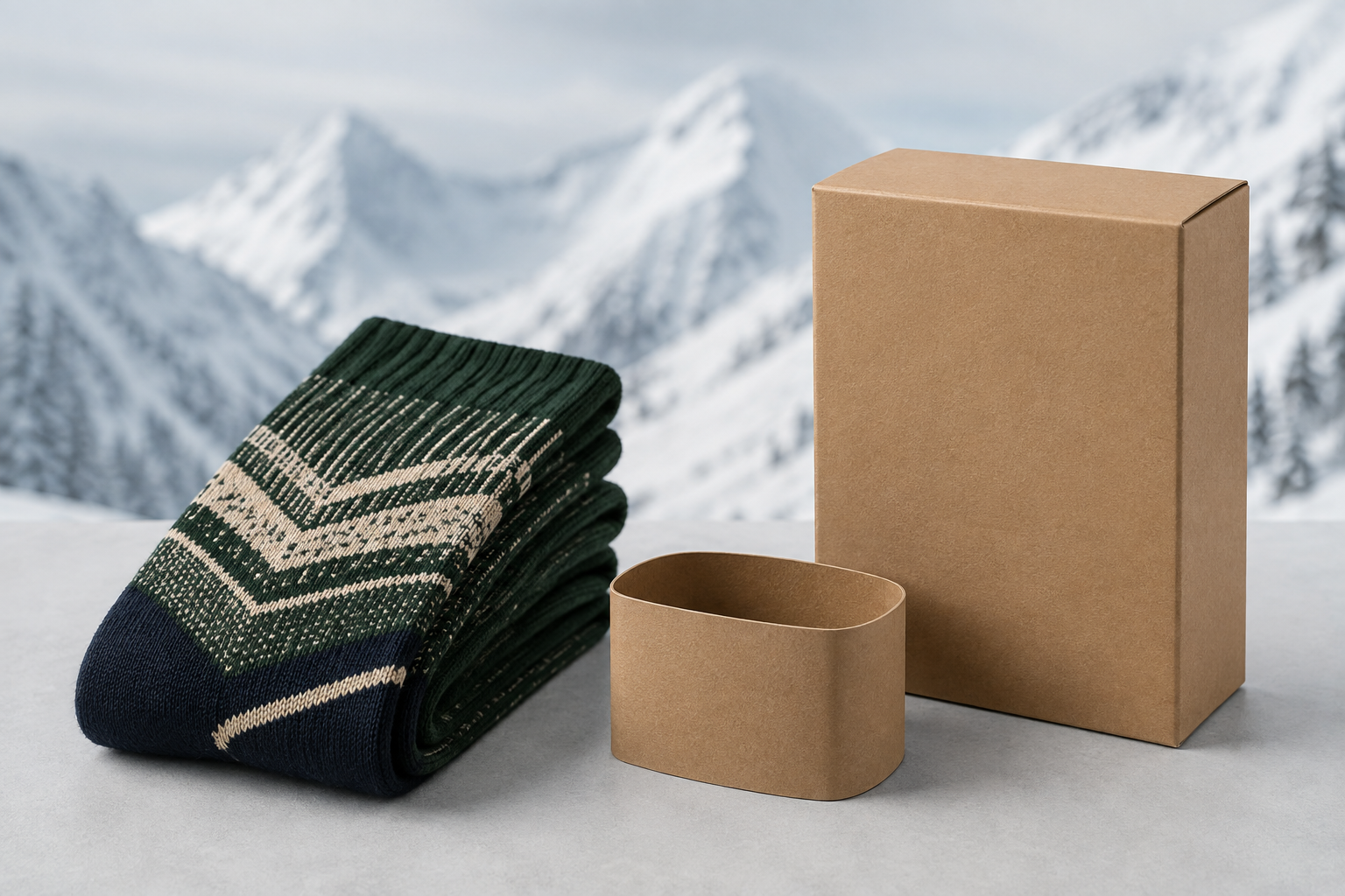 Illustrative ski sock packaging direction