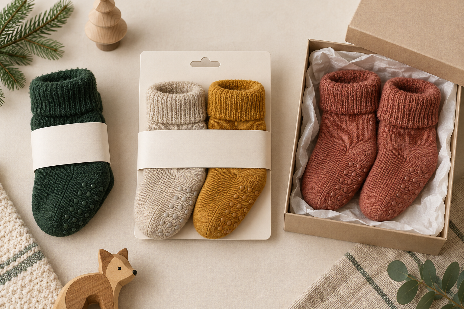 Illustrative kids slipper sock paper-band hanging-card and gift-box directions