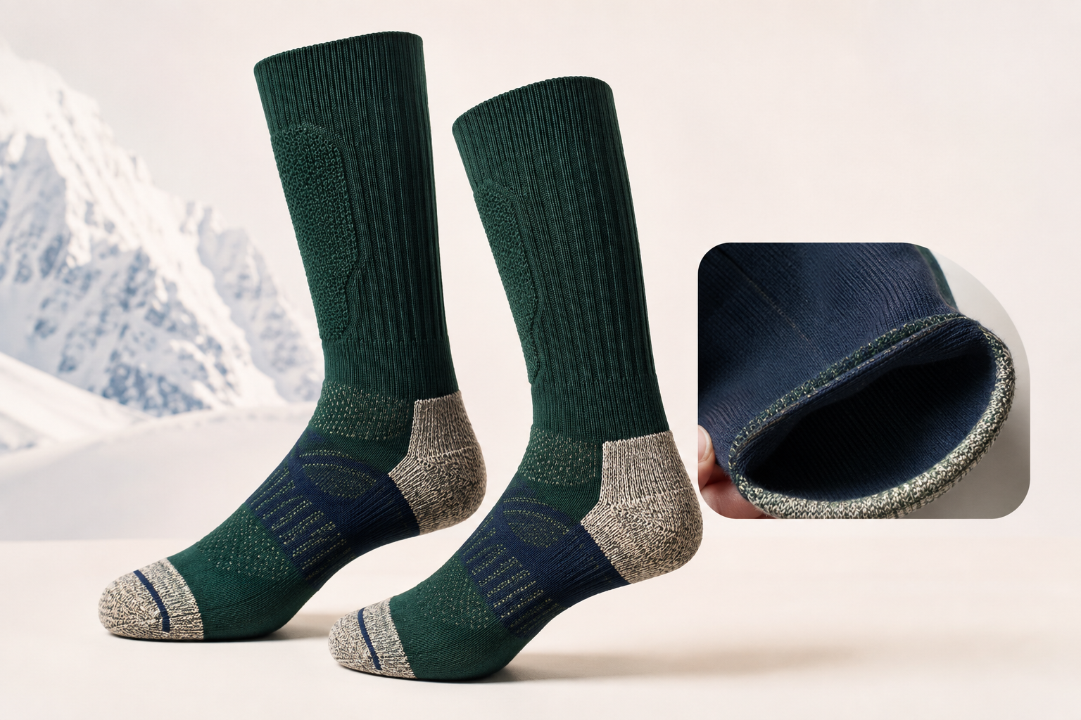 Illustrative ski sock heel toe and seam construction